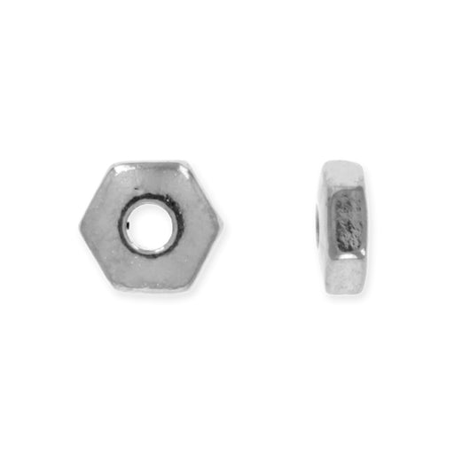 Metal Bead, Hexagon Heishi Spacer 4mm, White Bronze Plated, by TierraCast (50 Pieces)