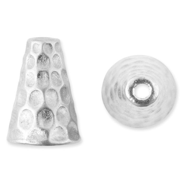 Metal Bead, Tall Hammered Cone 12.5mm, White Bronze Plated, by TierraCast (2 Pieces)