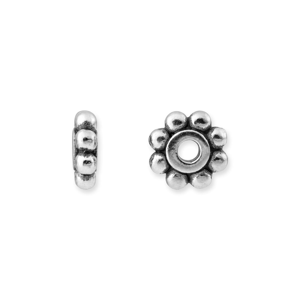 Metal Bead, Daisy Spacer 6mm, Antiqued White Bronze Plated, by TierraCast (10 Pieces)
