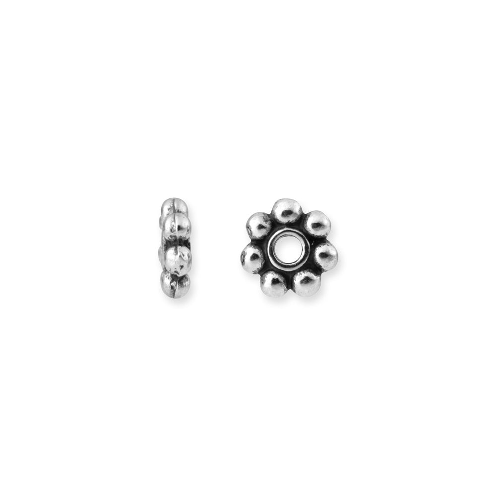 Metal Bead, Daisy Spacer 4mm, Antiqued White Bronze Plated, by TierraCast (50 Pieces)