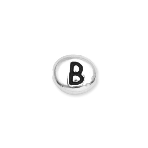 Metal Bead, Oval Alphabet "Letter B" 6.5x6mm, Antiqued White Bronze Plated, by TierraCast (1 Piece)