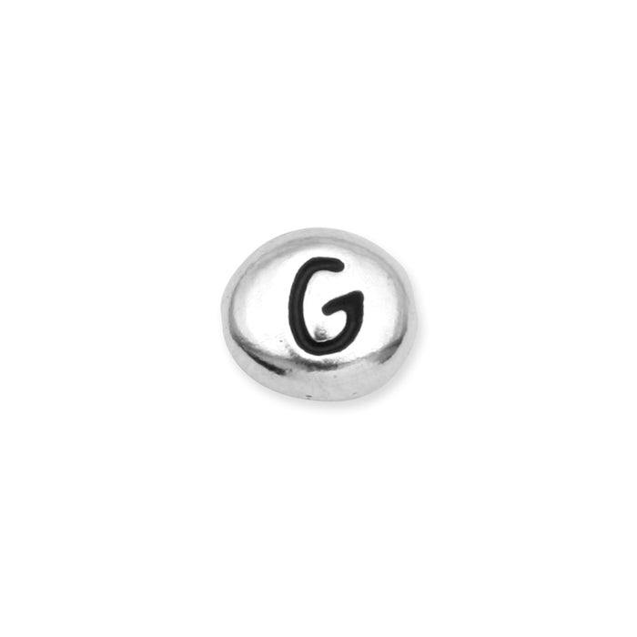 Metal Bead, Oval Alphabet "Letter G" 6.5x6mm, Antiqued White Bronze Plated, by TierraCast (1 Piece)