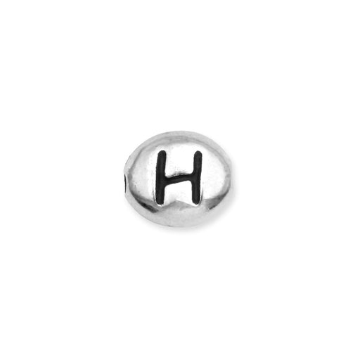 Metal Bead, Oval Alphabet "Letter H" 6.5x6mm, Antiqued White Bronze Plated, by TierraCast (1 Piece)