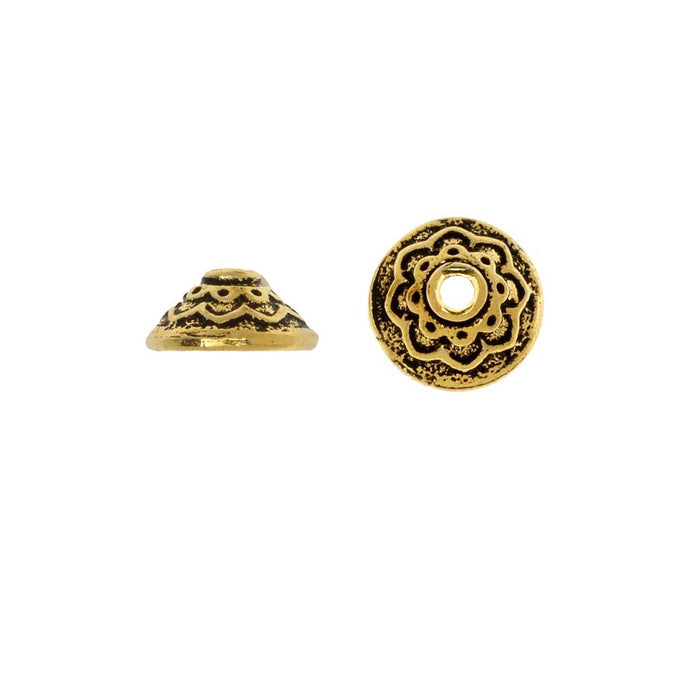 TierraCast Pewter, Bead Cap with Lotus Pattern 3.5x7.5mm, 22K Gold Plated (2 Pieces)