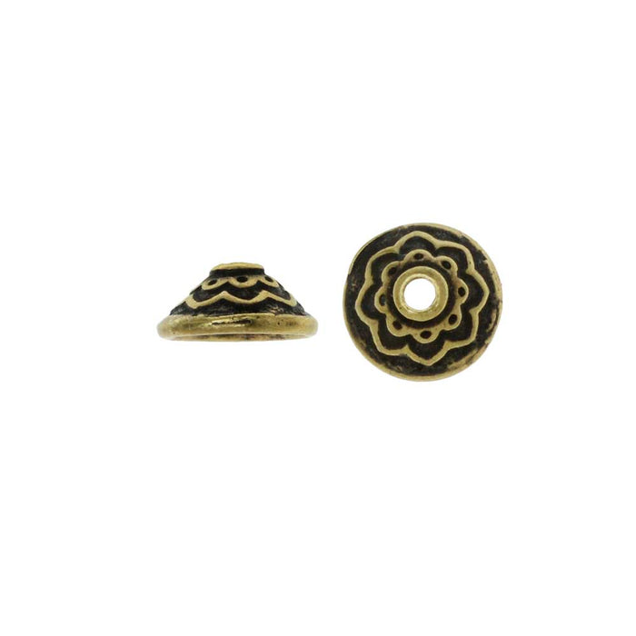 TierraCast Pewter, Bead Cap with Lotus Pattern 3.5x7.5mm, Brass Oxide (2 Pieces)
