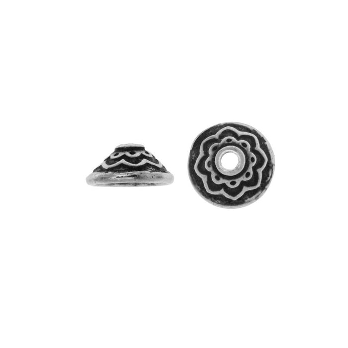 TierraCast Pewter, Bead Cap with Lotus Pattern 3.5x7.5mm, Antiqued Pewter (2 Pieces)