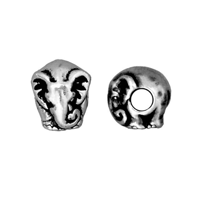 TierraCast Silver Plated Pewter European Style Large Hole Elephant Bead 11mm (1 pcs)