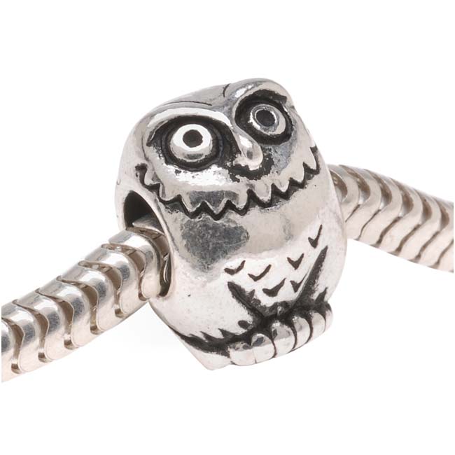 TierraCast Silver Plated Pewter European Style Large Hole Owl Bead 12mm (1)