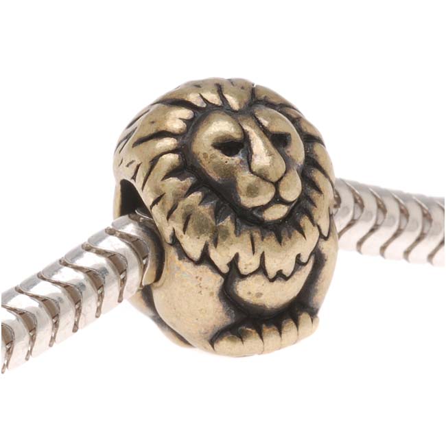 TierraCast Brass Oxide Finish Pewter European Style Large Hole Lion Bead 11.5mm/ 1