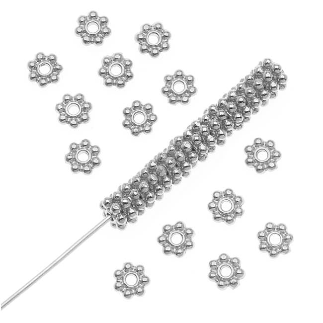 TierraCast Bright Silver Plated Pewter Daisy Spacer Beads 4mm (50 Pieces)