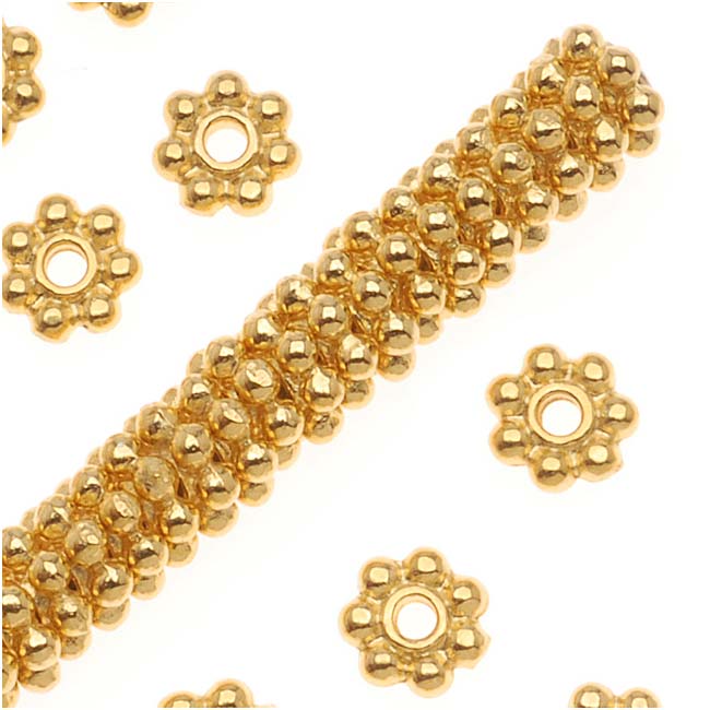 TierraCast Fine Bright 22K Gold Plated Pewter Daisy Spacer Beads 4mm (50 Pieces)