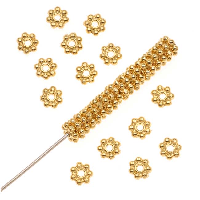 TierraCast Fine Bright 22K Gold Plated Pewter Daisy Spacer Beads 4mm (50 Pieces)