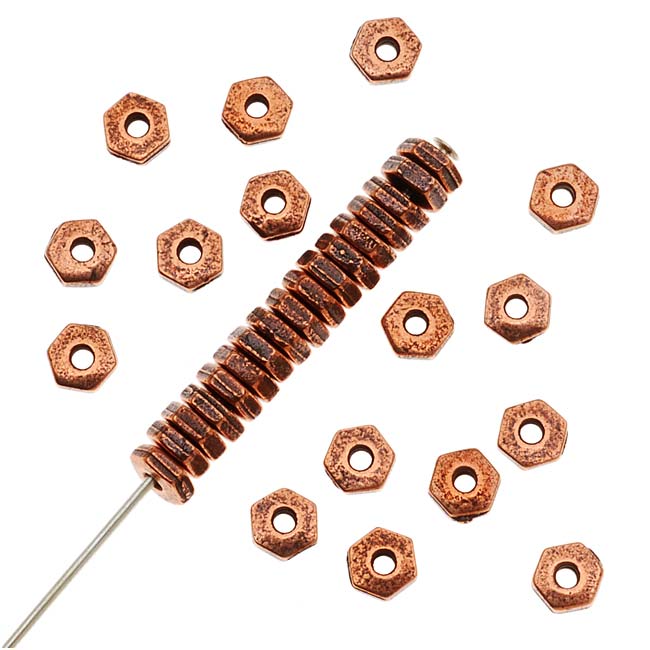 TierraCast Copper Plated Pewter Hexagon Spacer Beads 3.8mm (50 Pieces)