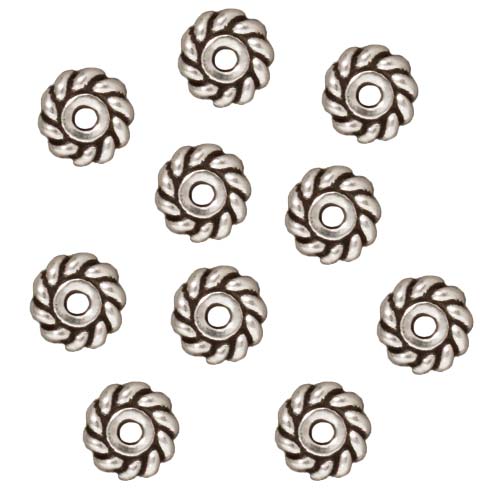 TierraCast Silver Plated Pewter Twist Edge Heishe Spacer Beads 6mm (10 Pieces)