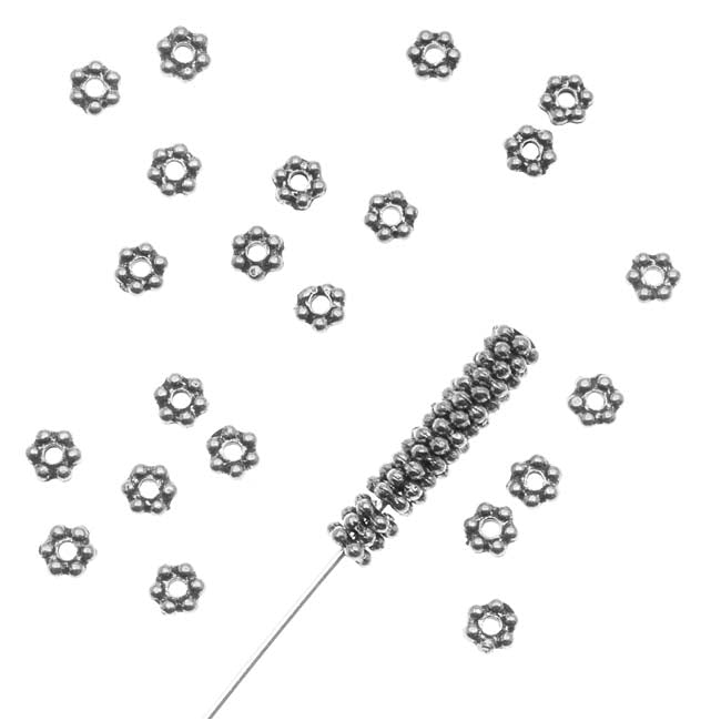 TierraCast Fine Silver Plated Pewter Daisy Spacer Beads 3mm (50 Pieces)