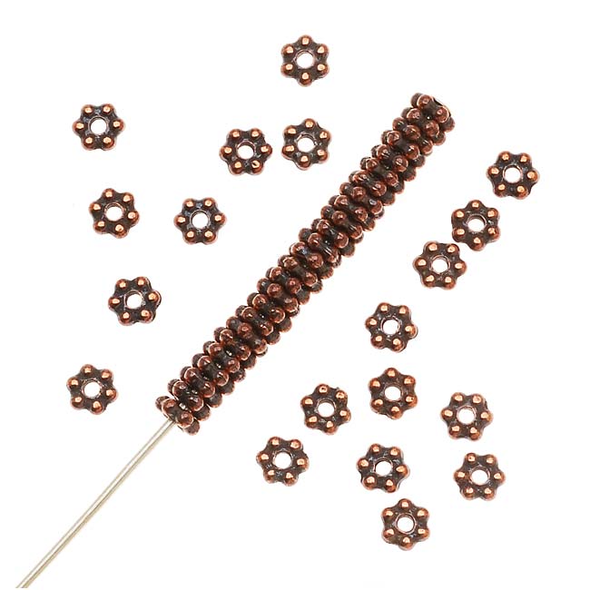 TierraCast Antique Copper Plated Pewter Daisy Spacer Beads 3mm (50 Pieces)