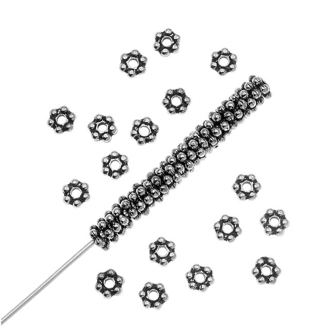 TierraCast Rhodium Plated Pewter Daisy Spacer Beads 3mm (x 50)