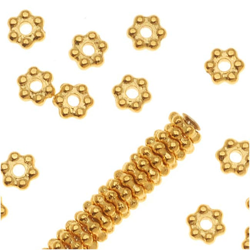 TierraCast Bright 22K Gold Plated Pewter Daisy Spacer Beads 3mm (50 Pieces)