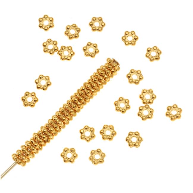 TierraCast Bright 22K Gold Plated Pewter Daisy Spacer Beads 3mm (50 Pieces)