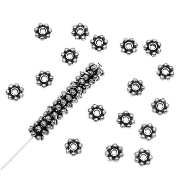 TierraCast Silver Plated Antiqued Pewter Daisy Spacer Beads 5mm (50 Pieces)