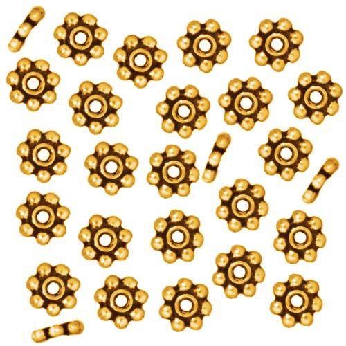 TierraCast Bright 22K Gold Plated Pewter Daisy Spacer Beads 3mm (50 Pieces)  — Beadaholique