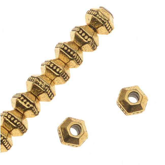 TierraCast Antiqued 22K Gold Plated Pewter Hexagon Rondelle Beads 3mm (50 Pieces)