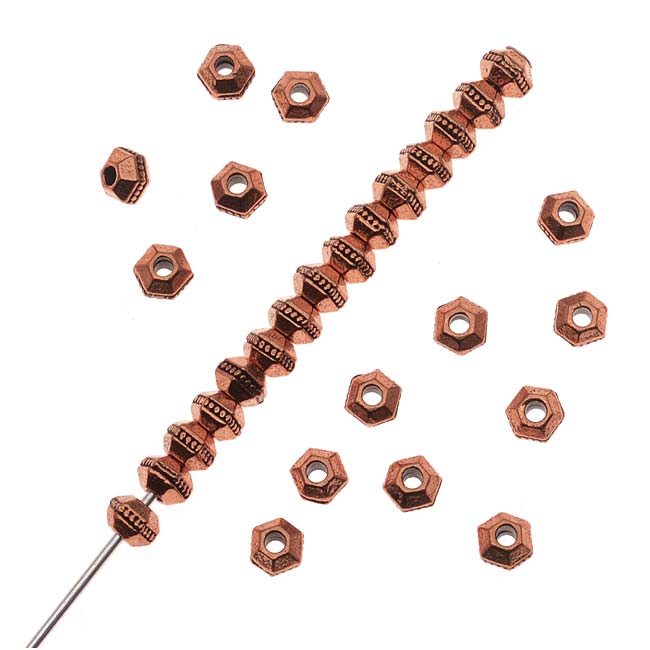 TierraCast Antiqued Copper Plated Pewter Hexagon Rondelle Beads 3mm (50 Pieces)