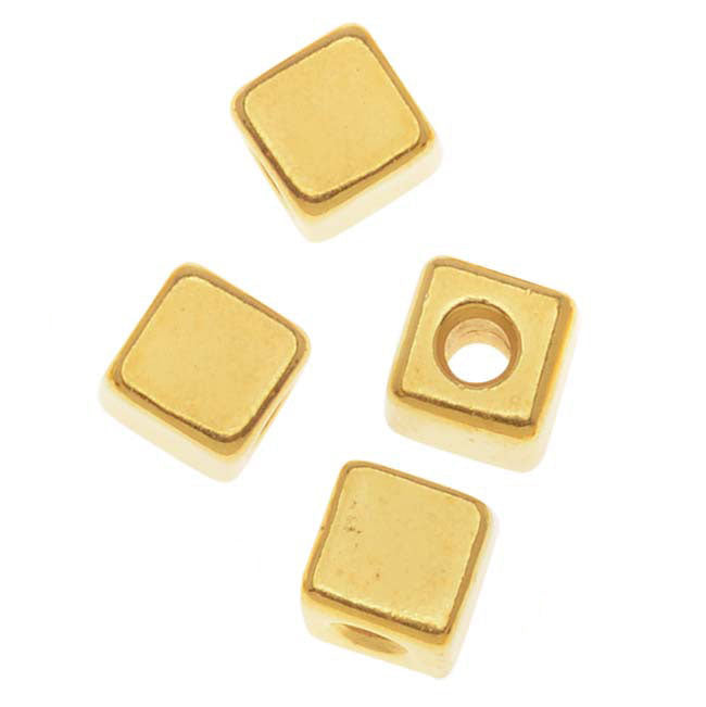 TierraCast Real 22K Gold Plated Pewter Square Cube Beads 4mm (8 Pieces)