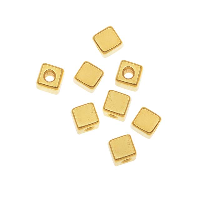 4mm Rounded SQUARE Beads - 4x3mm w/ 1mm Hole Silver Gold Antique Bronze  Rectangle Cube Spacer Bead - Plated Brass Wholesale Beading Supplies