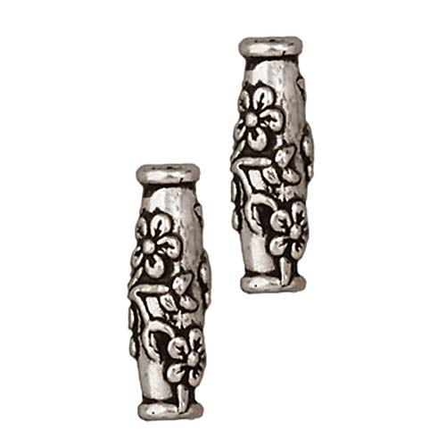 TierraCast Fine Silver Plated Pewter Wild Rose Barrel Beads 15mm (2 pcs)
