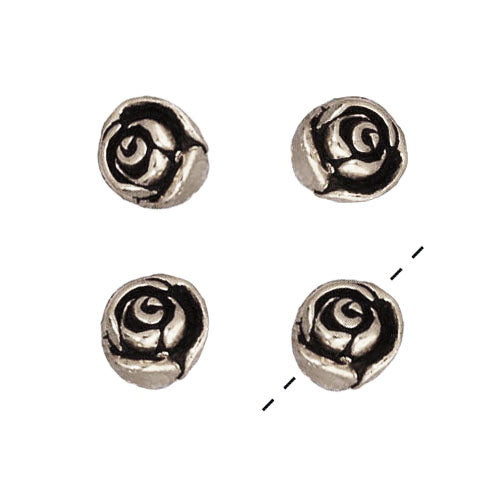 TierraCast Fine Silver Plated Pewter 3-D Rose Beads 7.5mm (4 Pieces)