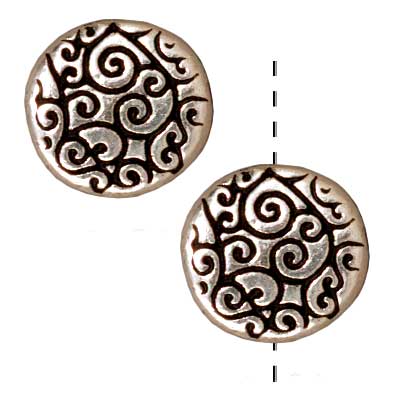 TierraCast Fine Silver Plated Pewter Scroll Round Disc Beads 12mm (2 Pieces)