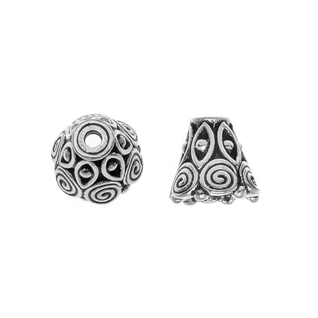 TierraCast Fine Silver Plated Pewter 'Spiral' Cone Bead Caps 8.5mm (2 Pieces)