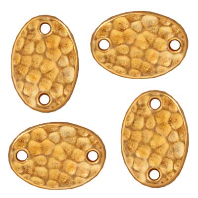 TierraCast Real 22K Gold Plated Pewter 12.8mm Hammered Oval Connectors (4 Pieces)