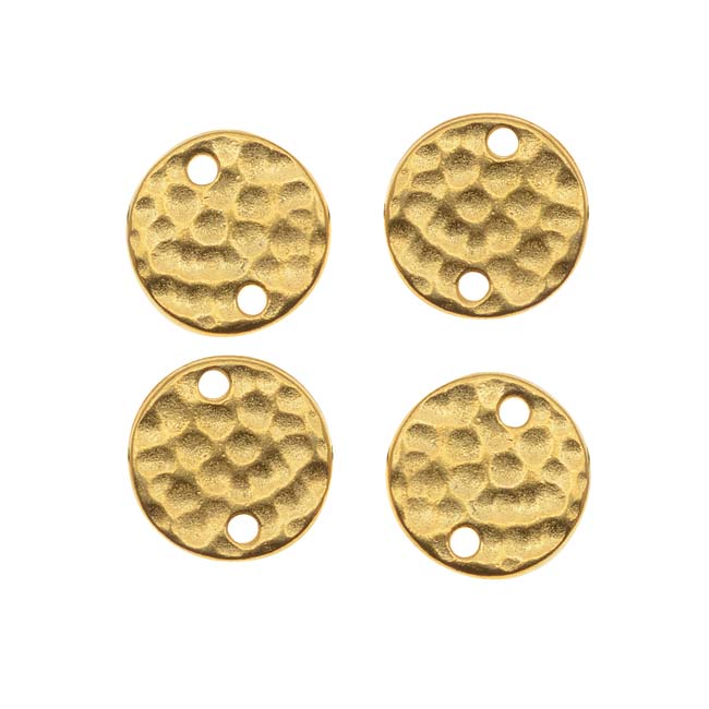TierraCast Real 22K Gold Plated Pewter 11mm Hammered Round Connectors (4 Pieces)