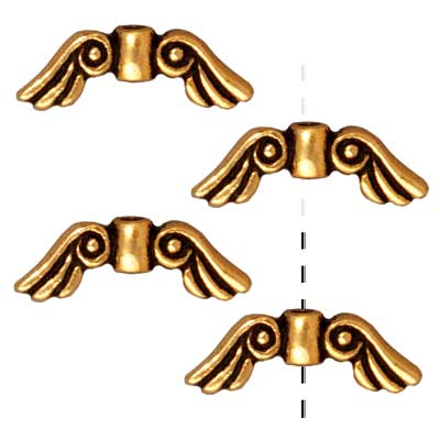 TierraCast 22K Gold Plated Pewter Angel Wing Beads 14mm (4 Pieces)