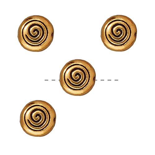 TierraCast Real 22K Gold Plated Pewter Spiral Round Disc Beads 7.8mm (4 Pieces)