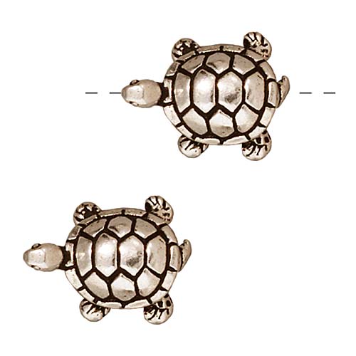 TierraCast Fine Silver Plated Pewter Turtle Beads 15mm (2 Pieces)