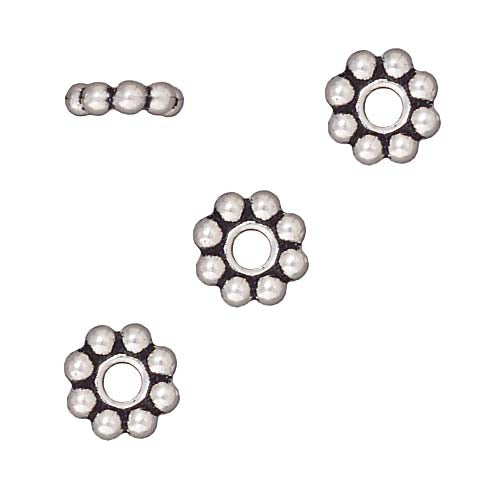 TierraCast Fine Silver Plated Pewter Daisy Spacer Beads 7.5mm (4 Pieces)