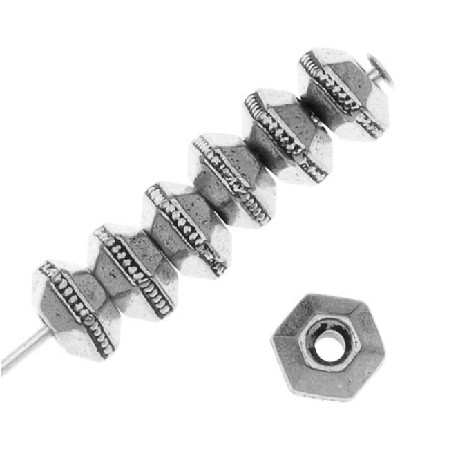 TierraCast Fine Silver Plated Pewter Hexagon Rondelle Beads 5mm (10 Pieces)