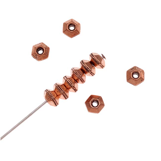 TierraCast Copper Plated Pewter Hexagon Rondelle Beads 5mm (10 Pieces)
