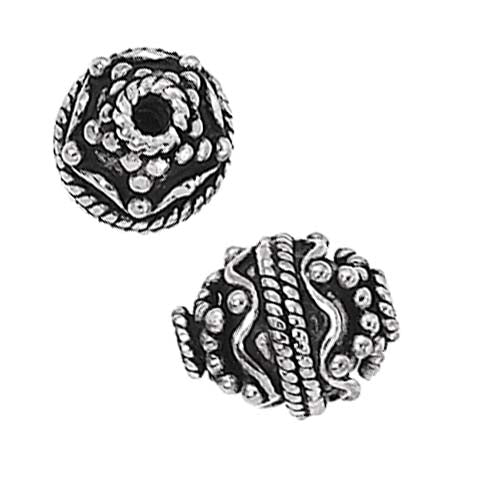 Silver Plated Bali Style Ornate Oval Egg Beads 13mm (2 pcs)