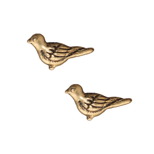 TierraCast Fine Gold Plated Pewter Dia De Los Muertos Paloma Bird Beads 15mm (2 Pieces)