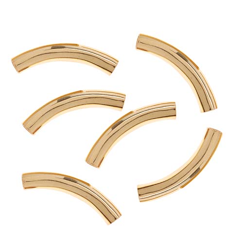 22K Gold Plated Curved Noodle Tube Beads 5mm x 30mm (6 pcs)