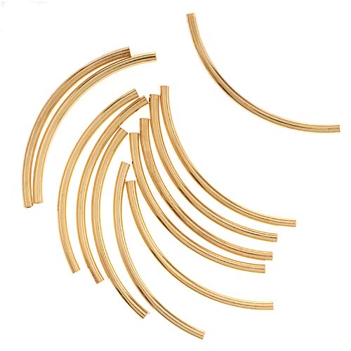 22K Gold Plated Curved Noodle Tube Beads 2mm x 38mm (12 pcs)