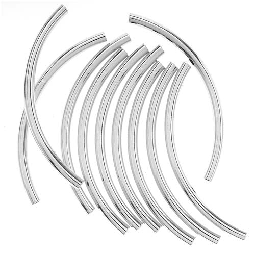 Silver Plated Long Curved Noodle Tube Beads 3mm x 50mm (10 pcs)
