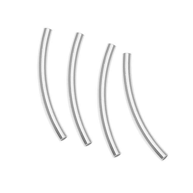 Sterling Silver Noodle Curved Tube Beads 25mm x 2mm (4 Pieces)
