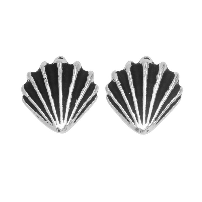Pewter Bead, Scallop Shell 13mm, Antiqued Silver Plated By TierraCast (2 Pieces)