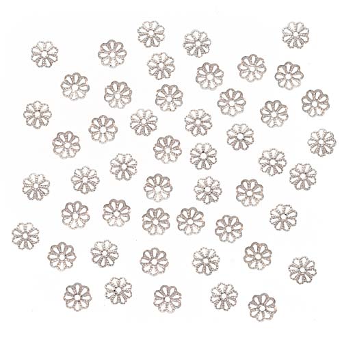 Bright Silver Plated Open Petal Flower Bead Caps 6mm (50 pcs)