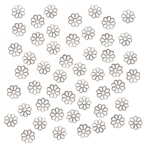 Bright Silver Plated Open Petal Flower Bead Caps 7mm (50 pcs)